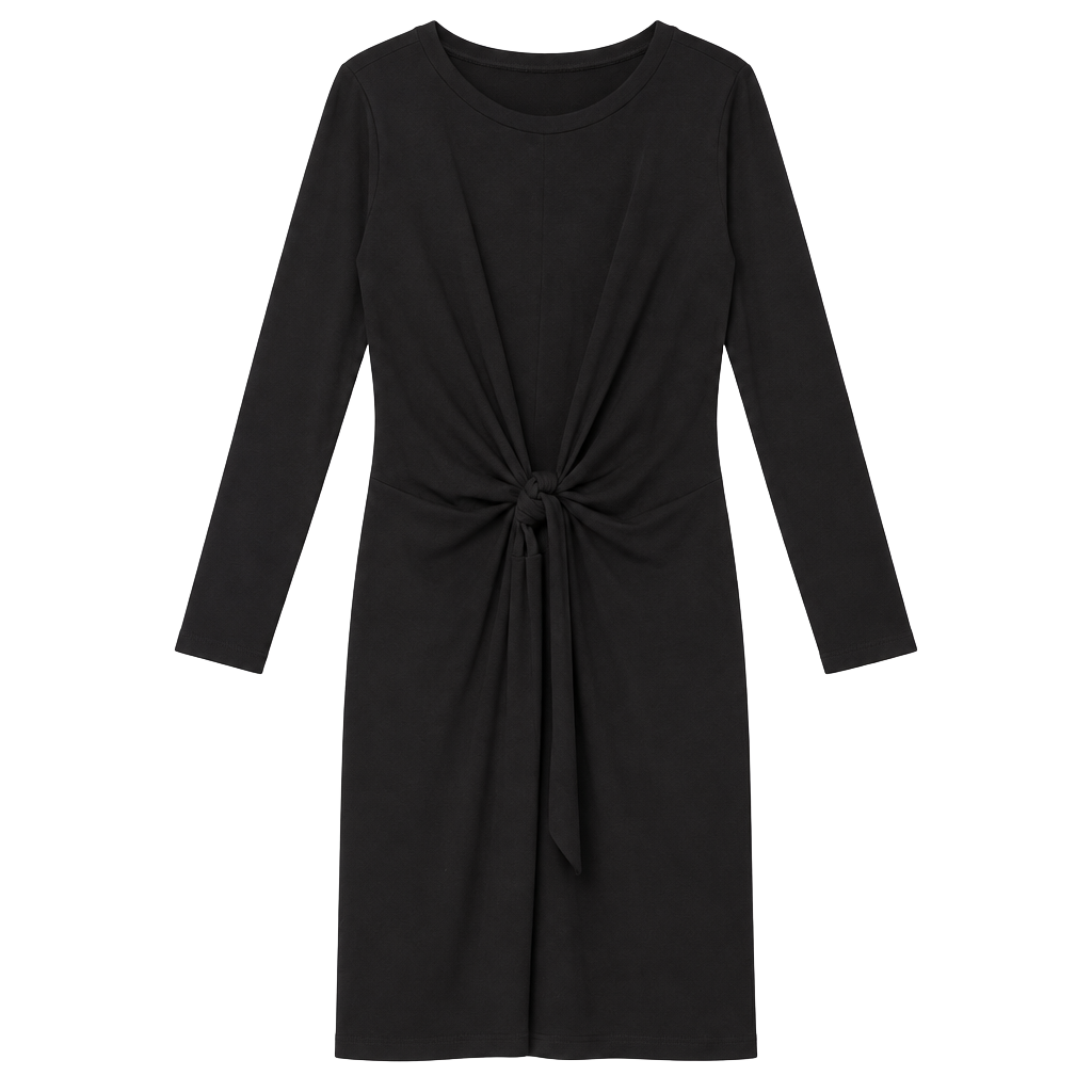 Six/Fifty Long Sleeve Front Knot Dress Size S Black 1