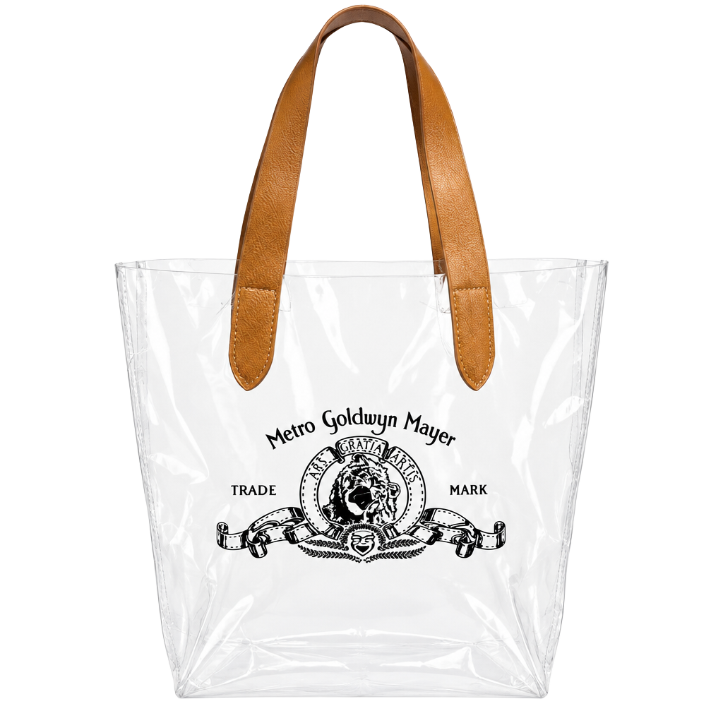 Metro Goldwyn Mayer Clear Tote Bag Brown Leather Handles 1