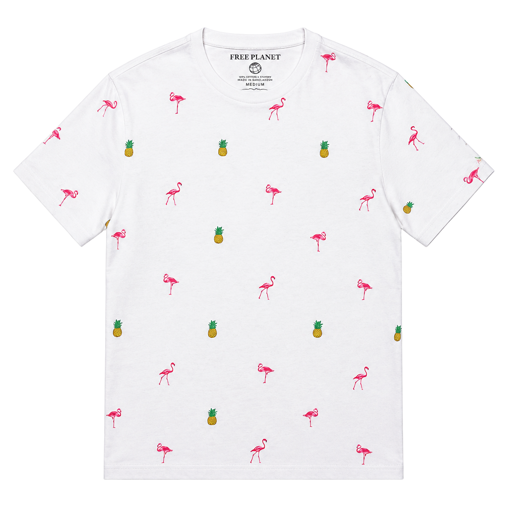 Free Planet Men’s Graphic T-Shirt Size Medium White Flamingo Pineapple 1