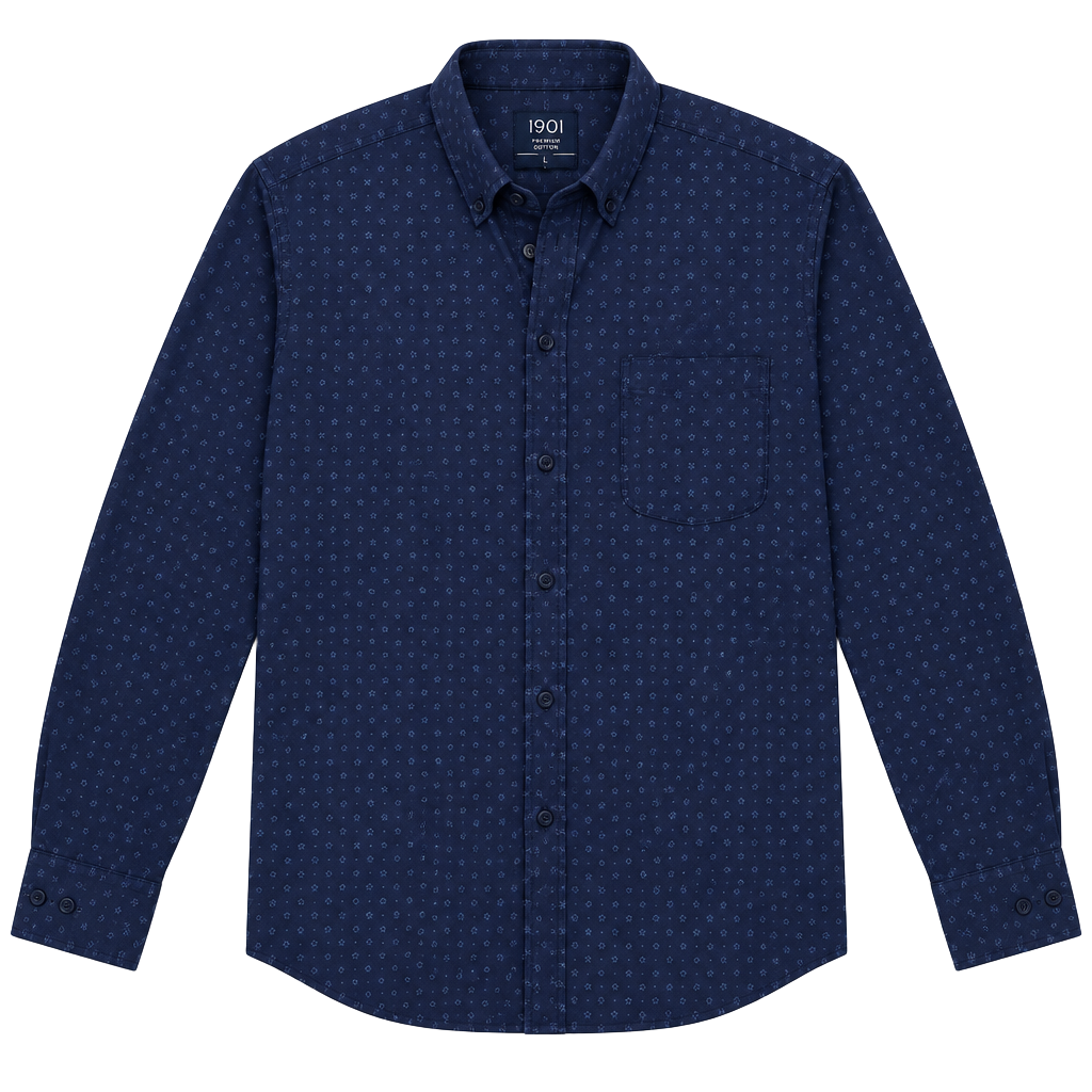 1901 Regular Fit Long Sleeve Shirt Size L Fairview Wash Blue Micro Dot 1