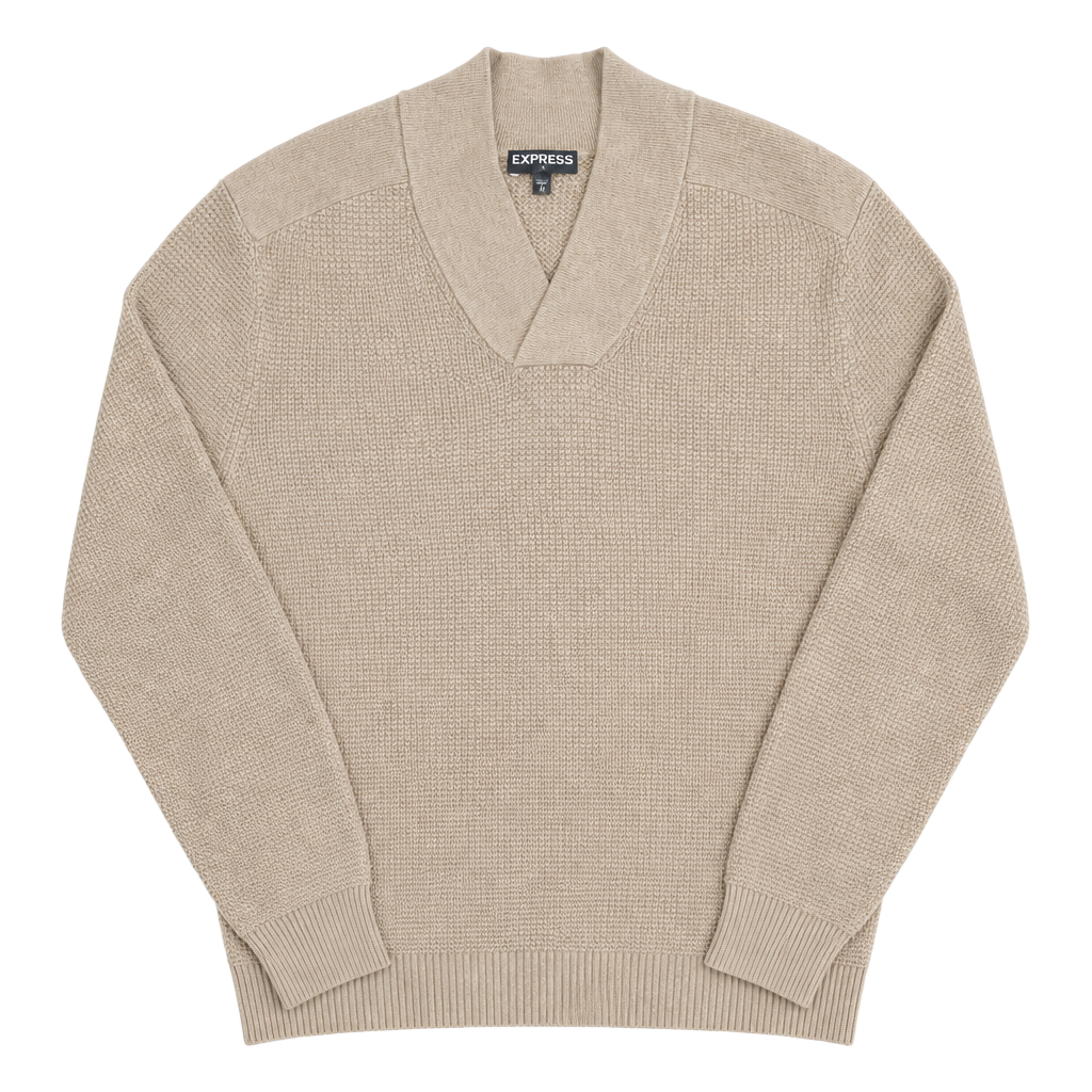 Express Men's Textured Knit V-Neck Sweater Tan Size XL 1