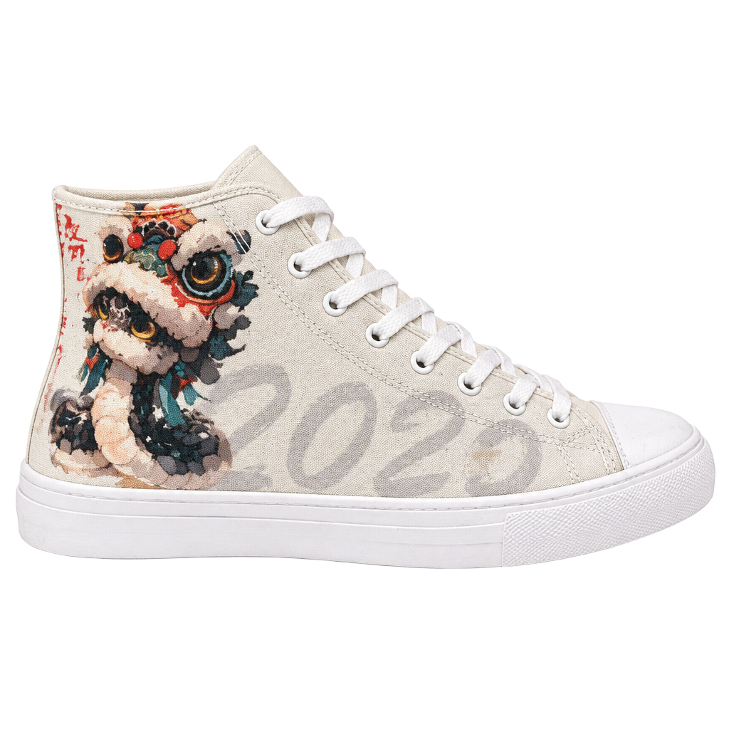 Unisex High-Top Canvas Shoes with Two Dragons Illustration 1
