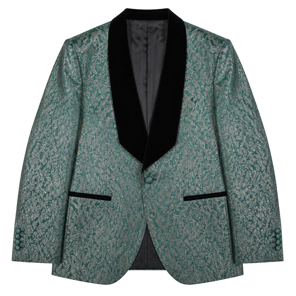 Green & Gold Paisley Slim Fit Men's Jacket 1