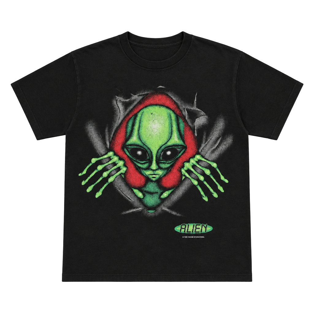 90s Alien T-Shirt Size L Black Alien Green Alien Graphic T-Shirt 1