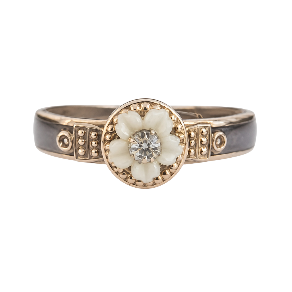 Fashion Jewelry Flower Ring White Enamel Rhinestone 1