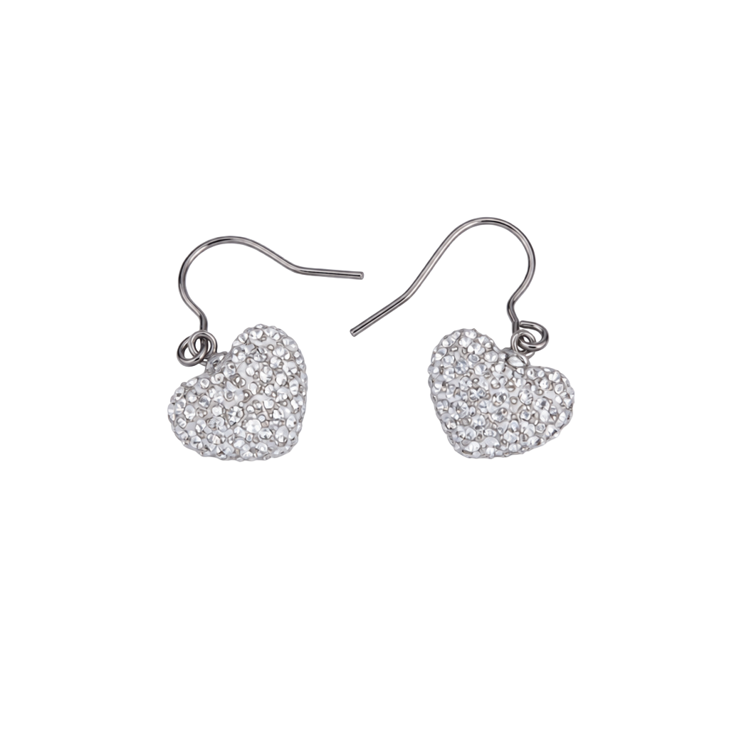 Unbranded Crystal Pavé Heart Dangle Earrings Silver Tone 1
