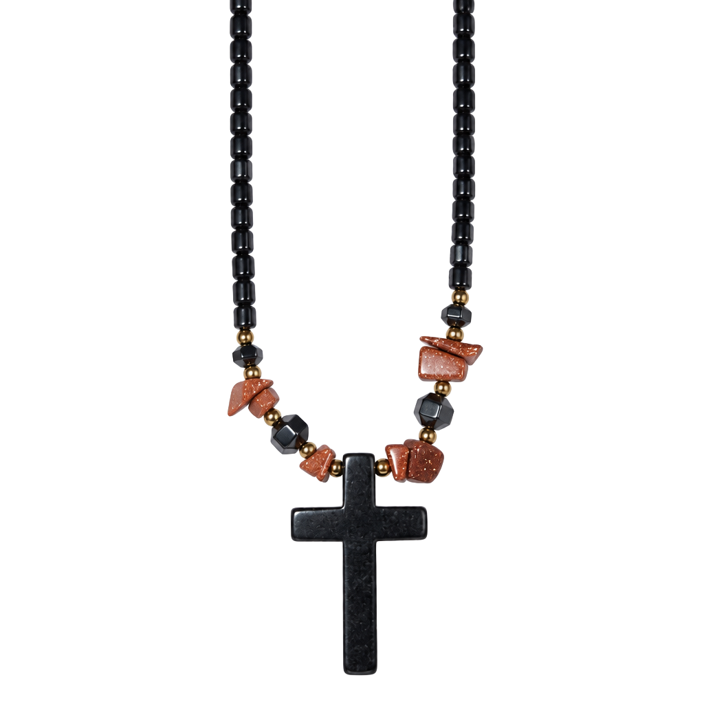 Unbranded Hematite Cross Pendant Necklace with Beaded Chain 1
