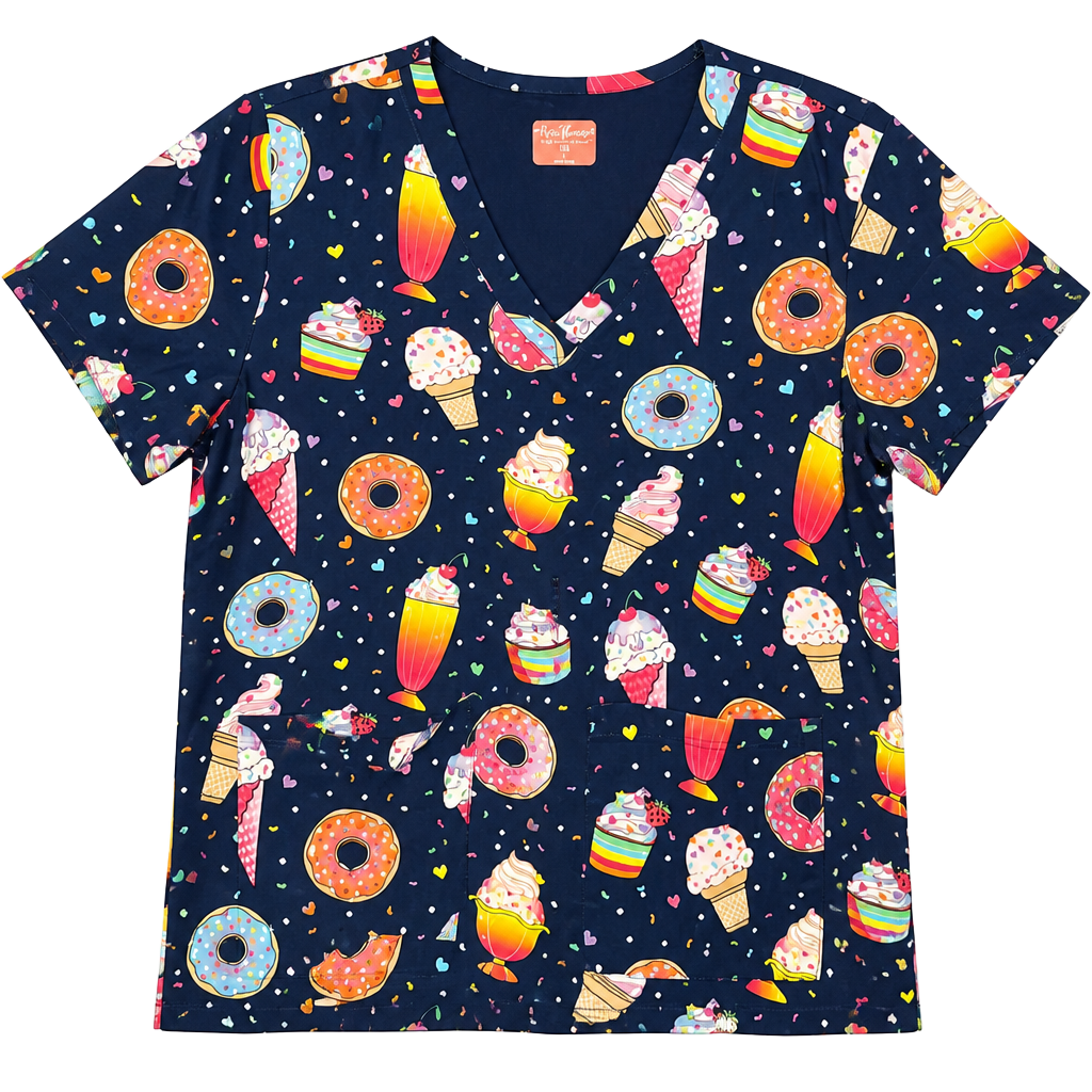 Ava Therese by Zavate Apparel Ice Cream & Donuts Print Scrub Top Size L 1