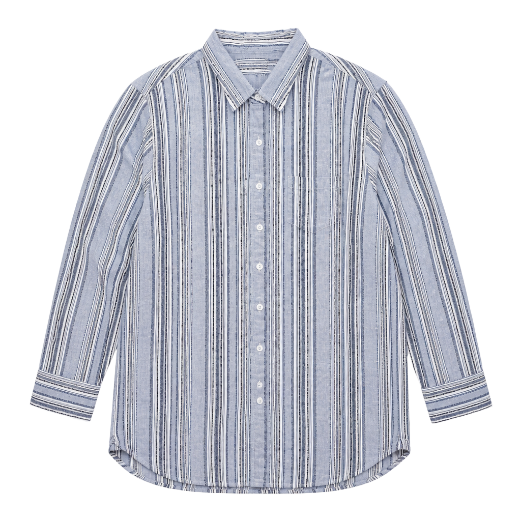 Karen Kane Women's Blue and White Striped Button-Down Tunic Shirt Style 2L96226 1