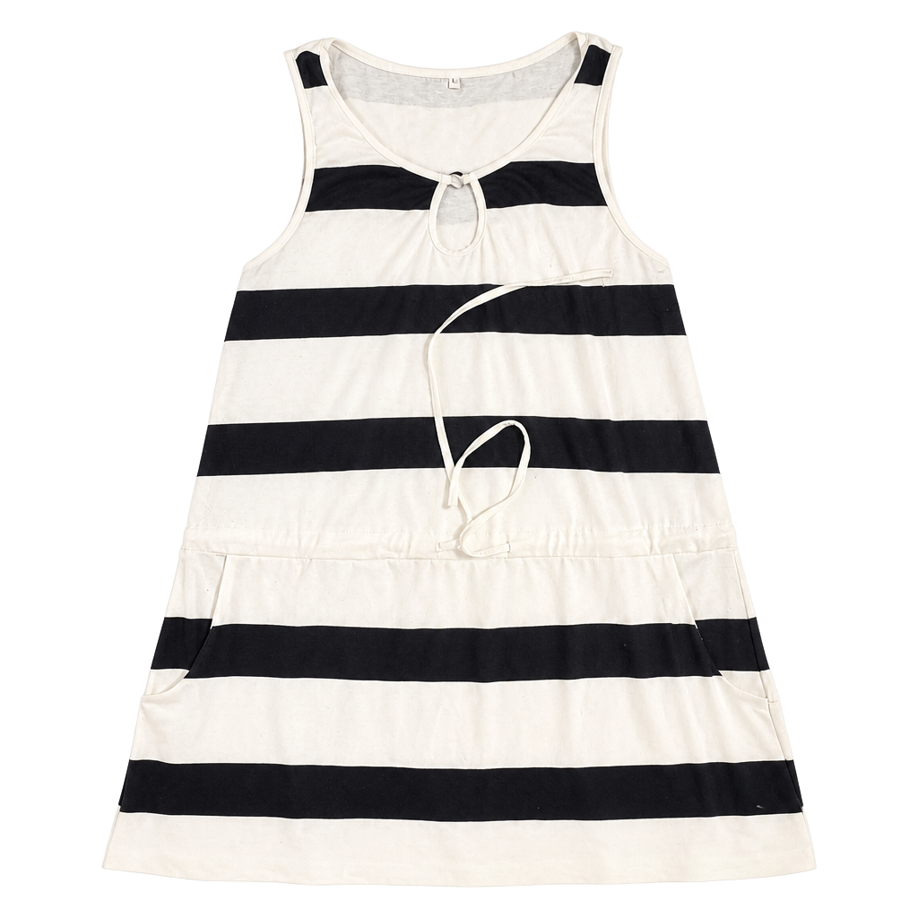 EMERY ROSE Women's Summer Striped Sleeveless Casual Dress With Waist Tie and Pockets 1