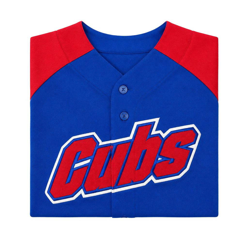 Majestic Chicago Cubs Baseball Jersey Size XL Blue Red Raglan Button Front 1