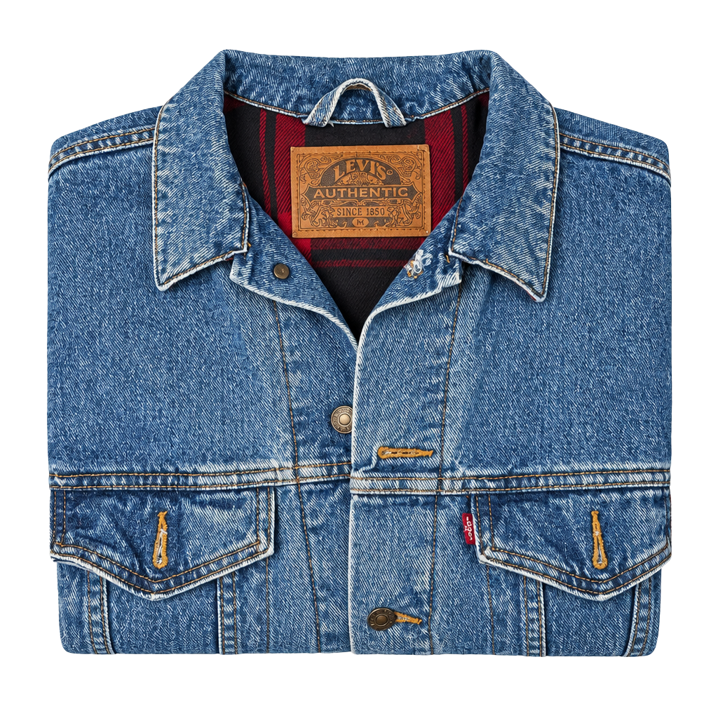 Levi's Vintage Plaid Lined Denim Trucker Jacket Size M Blue Jean Jacket 1