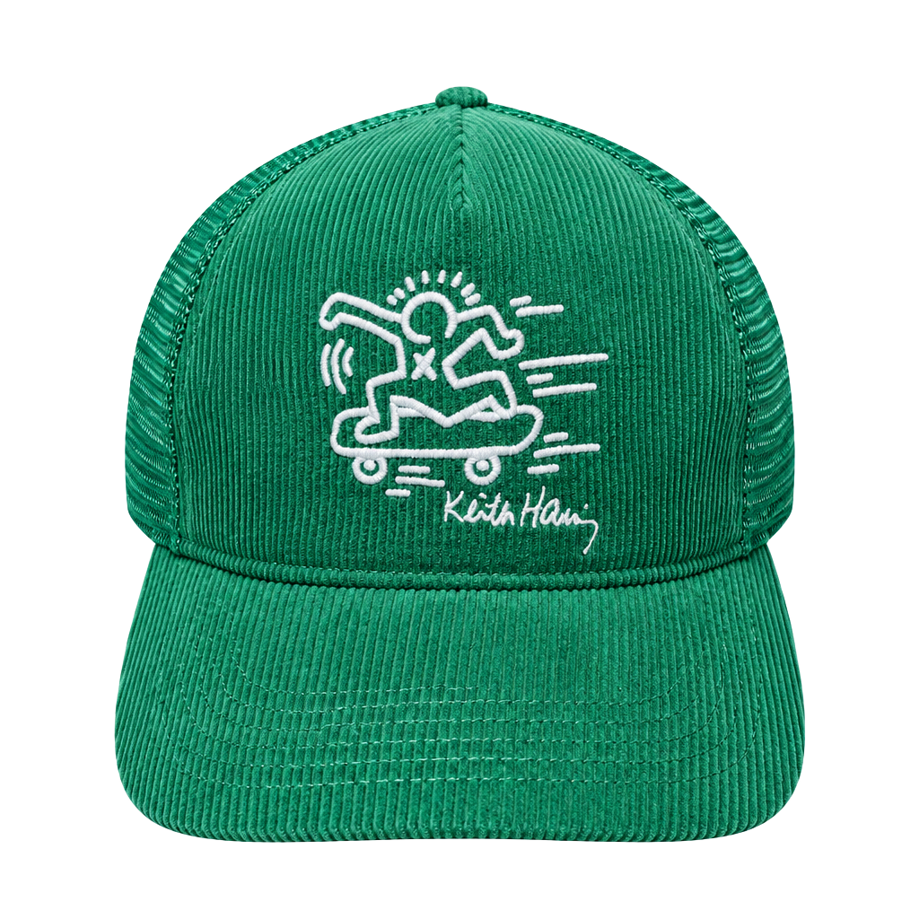 Keith Haring X Mad Engine Trucker Hat Green Corduroy Mesh Snapback Skater 1