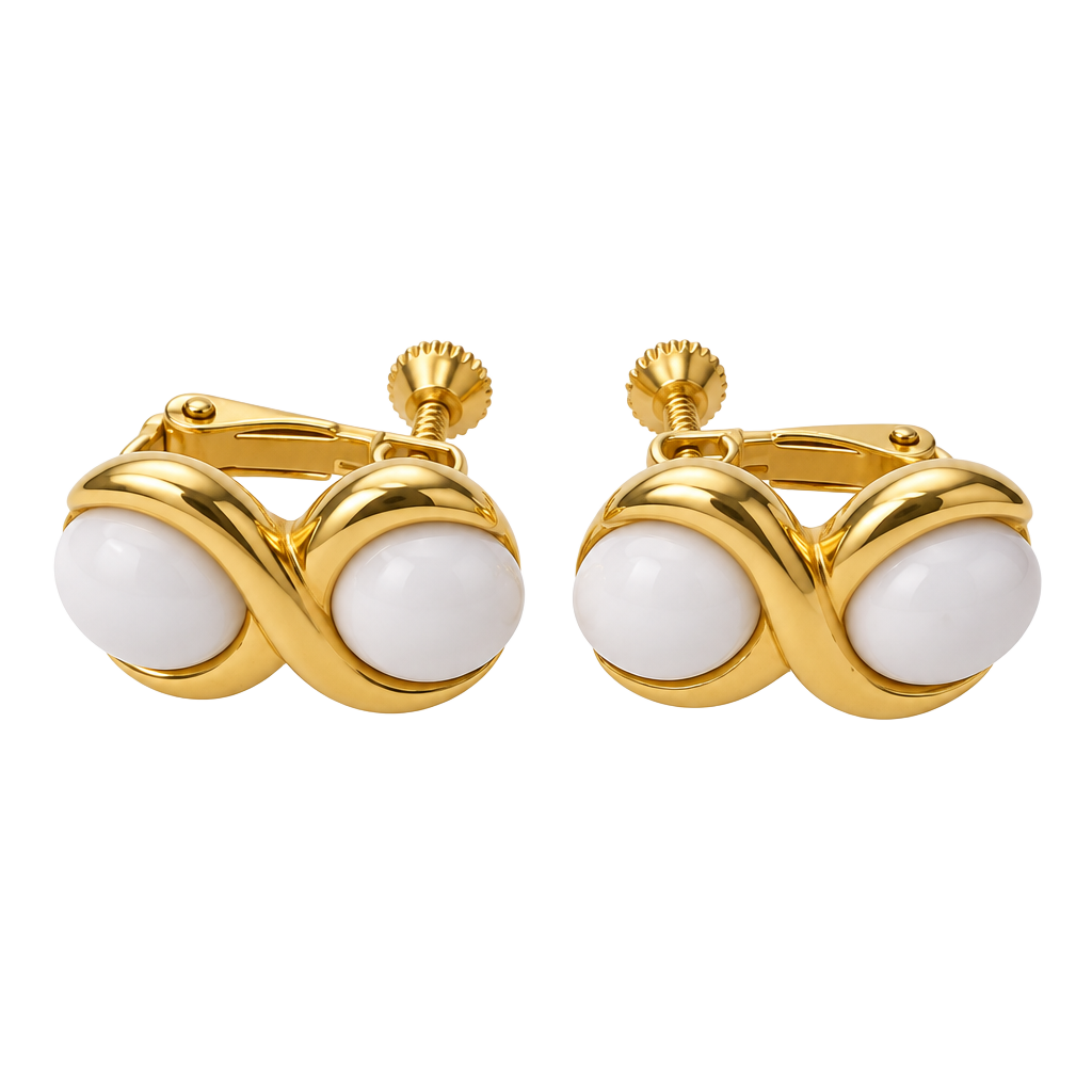 Napier Goldtone White Cabochon Infinity Clip Earrings 1