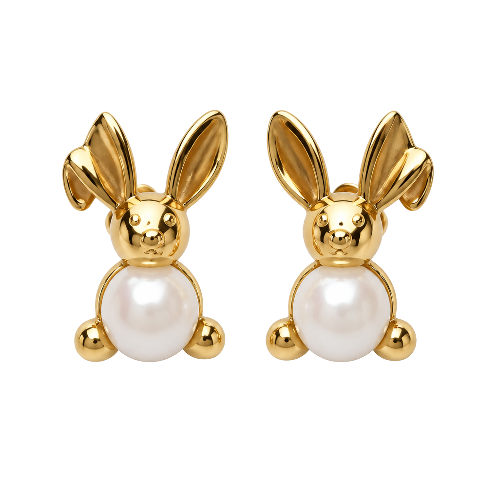 Avon Vintage Gold Tone Faux Pearl Easter Bunny Rabbit Pierced Post Earrings 1