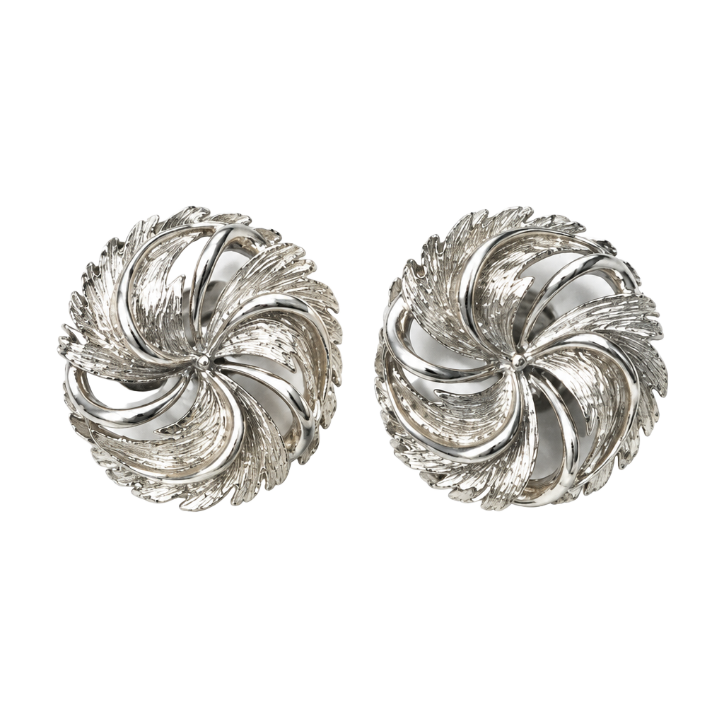 Tara Vintage Silver Tone Swirl Clip Earrings Mid Century Costume Jewelry 1