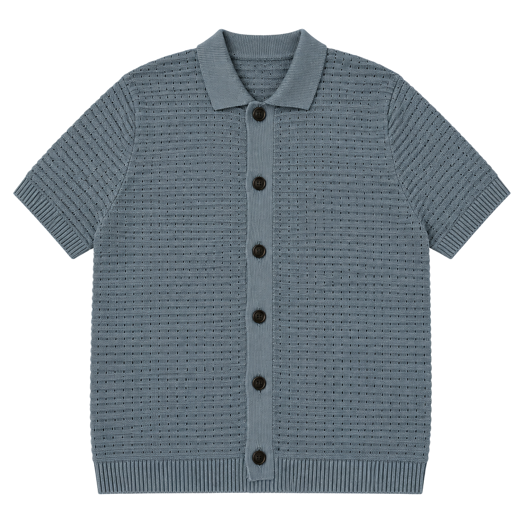 Men’s Sun + Stone Cooper Short Sleeve Knit Sweater Size L Blue 1