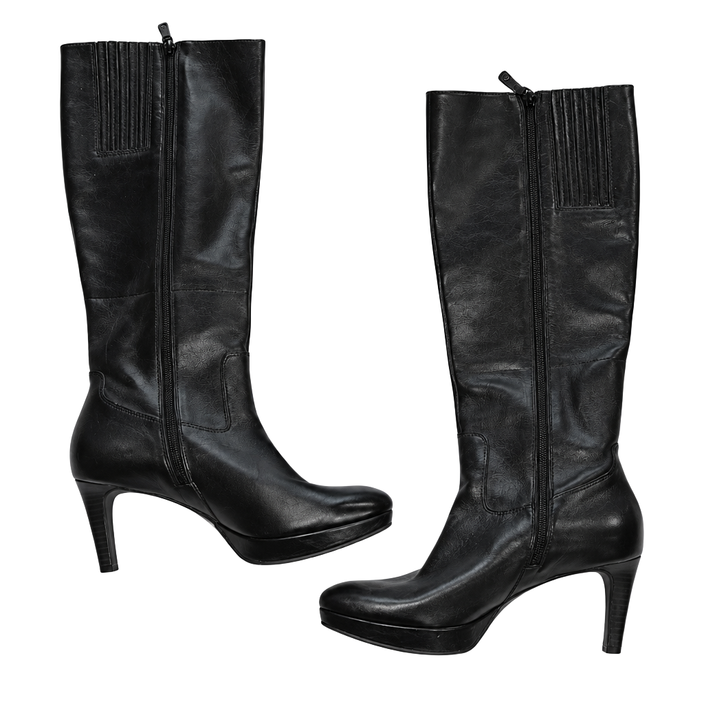 Rockport KS8580 Knee High Boots Size 8 Black Leather Heeled Riding 1