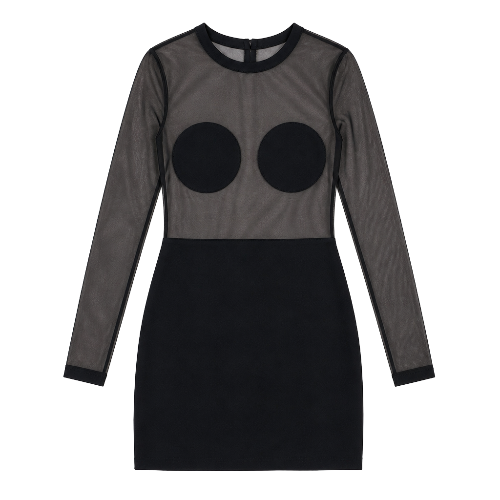 Norma Kamali Dot Dash Mini Dress Black Mesh Size L/40 NWT 1