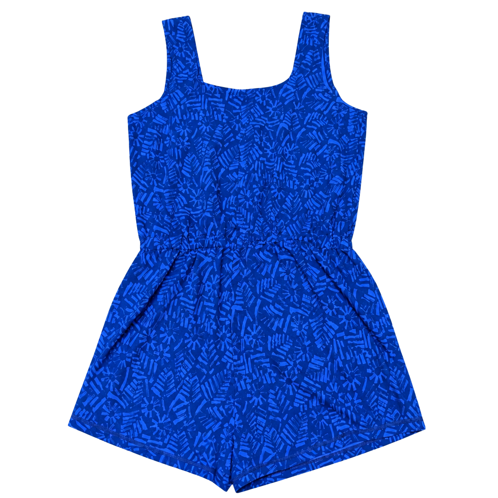 M Prana Railay Blue Drawstring Summer Sleeveless lightweight zip Romper 1