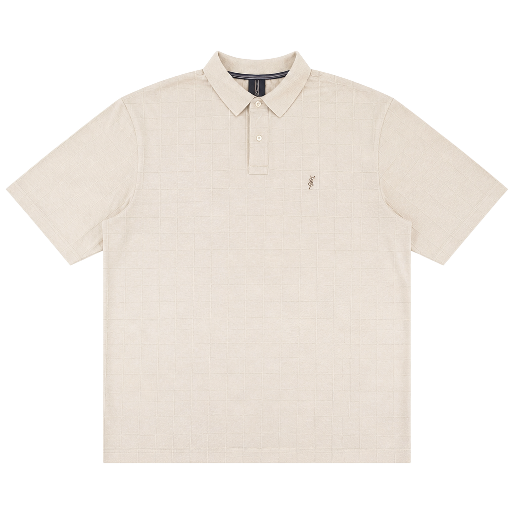 Phat Farm Men's Beige Grid Pattern Short Sleeve Polo Shirt 3XL 1