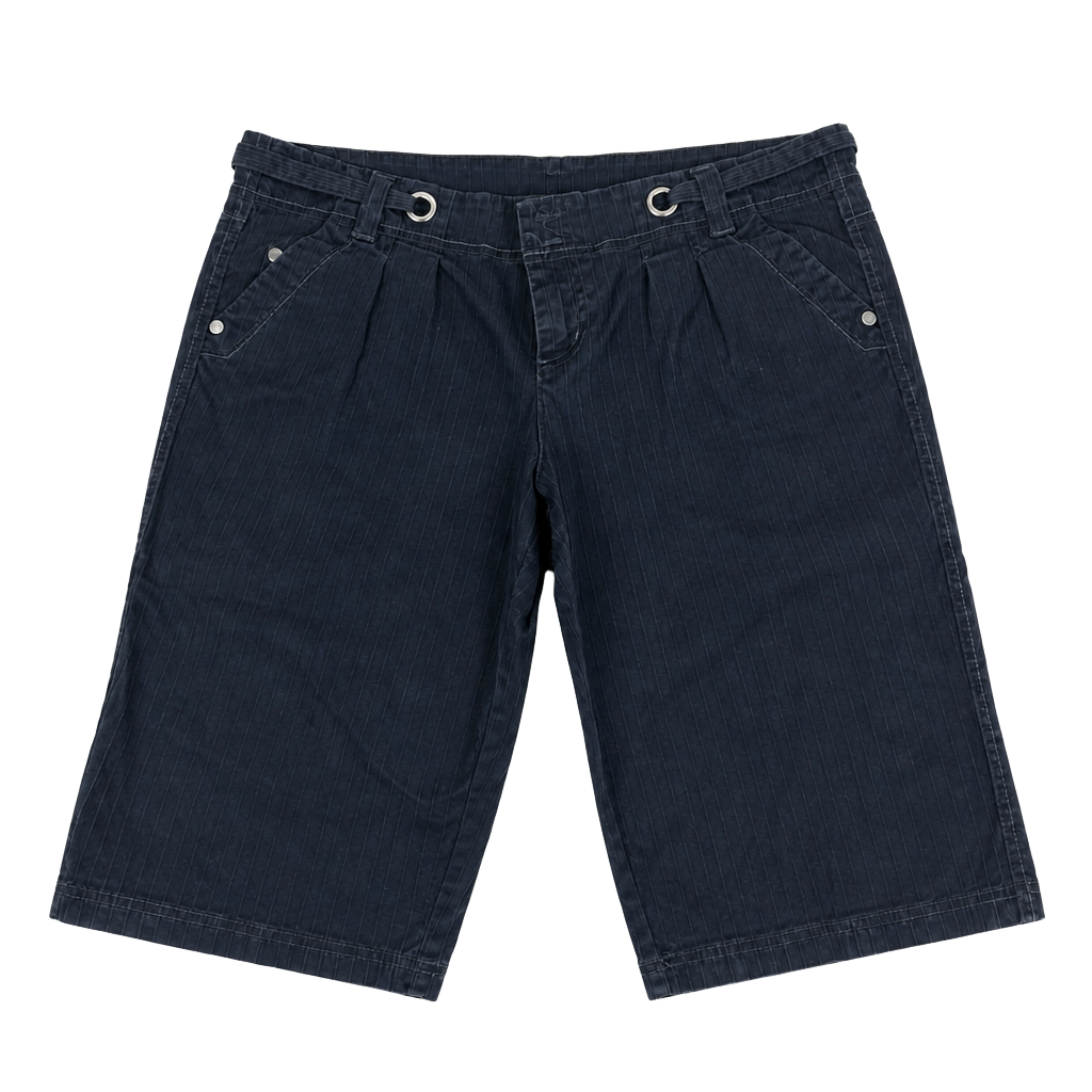 DKNY Jeans Womens 12 Navy Blue Pinstripe Bermuda Shorts Grommet Utility Cuffed 1