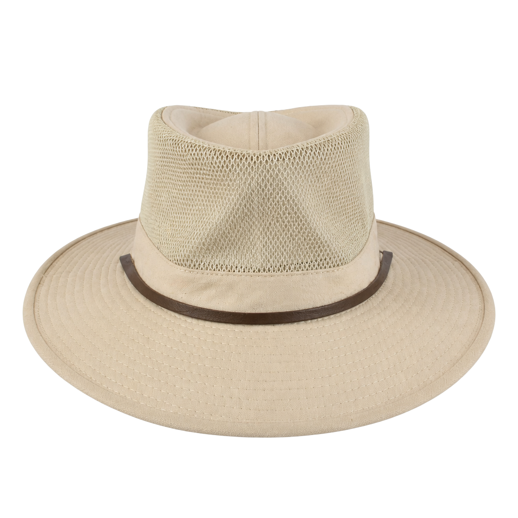 J Hats Khaki Mesh Crown Safari Sun Hat Wide Brim Hiking Golf Chin Strap 60cm 1