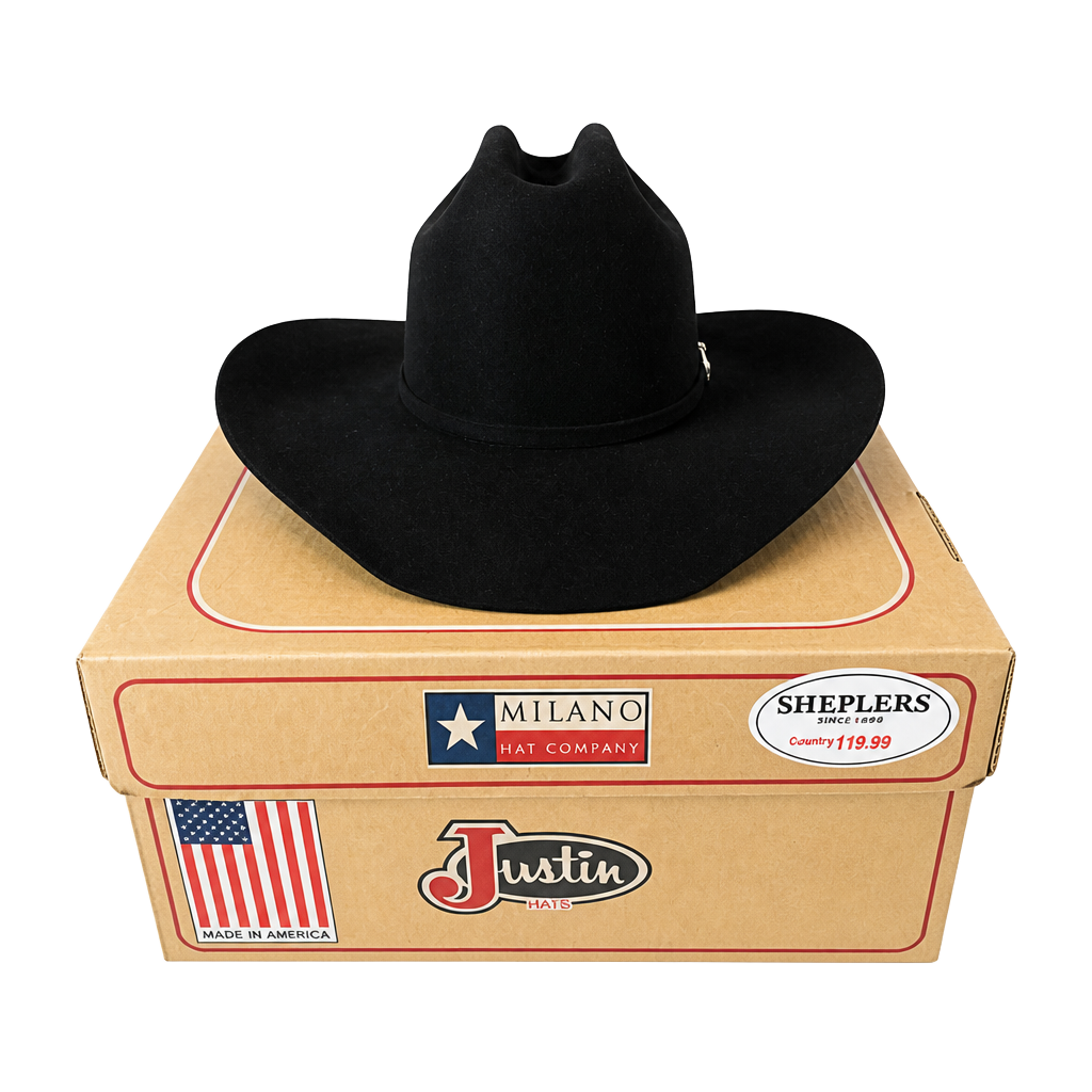JUSTIN Cody 4X Felt Cowboy Hat Black Size 7 1/2 Milano Hat Co USA 1
