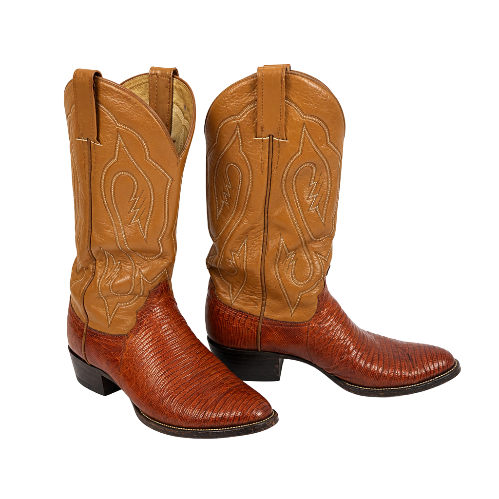 Cowtown Teju Lizard Cowboy Boots Mens 12 B Narrow Cognac Brown Exotic Western 1