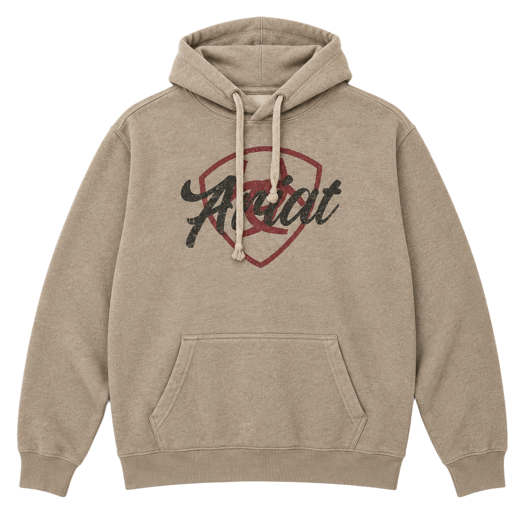 Ariat Real Hoodie Size L Tan Graphic Logo Pullover Sweatshirt 1