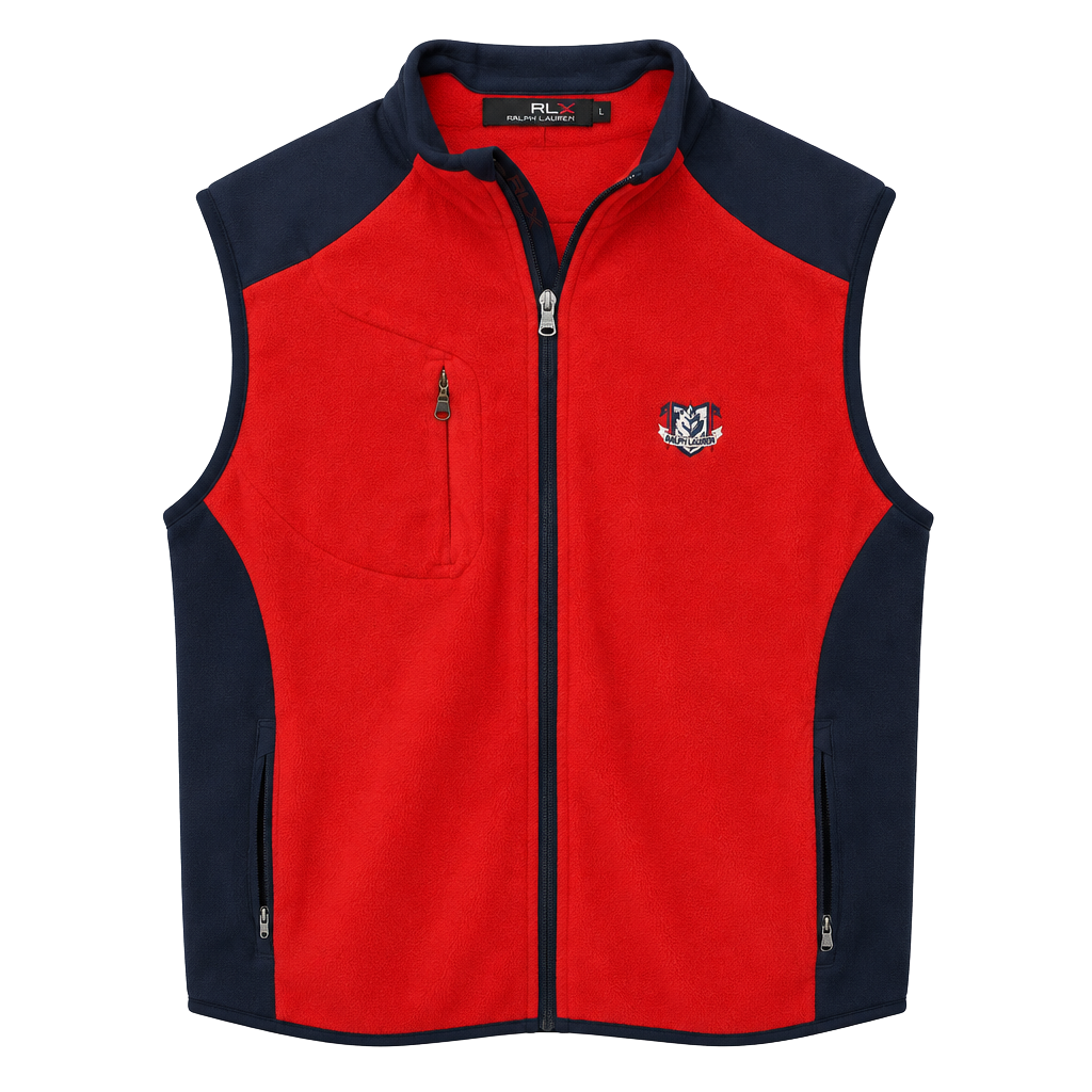 RLX Ralph Lauren Fleece Vest Size L Red Navy Full Zip 1