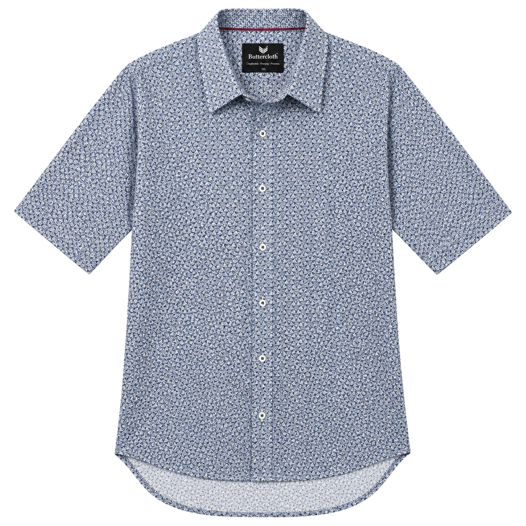 Buttercloth Short Sleeve Button Up Shirt Size 3X Tall Fit Blue Geometric 1