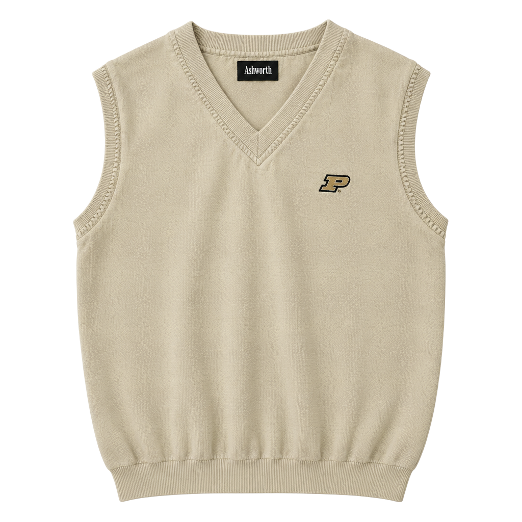 Ashworth Purdue Boilermakers Sweater Vest Size L Beige V-Neck Golf 1