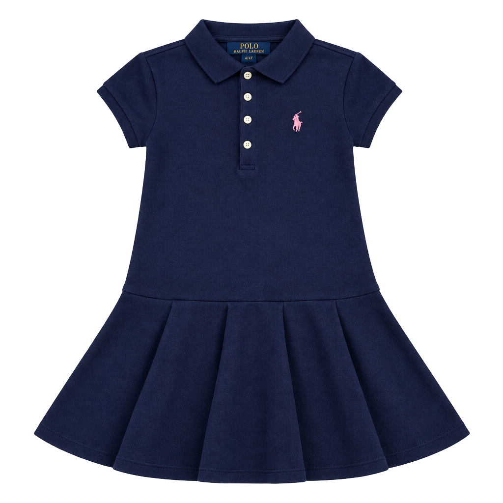 New Polo Ralph Lauren Stretch Mesh Polo Dress Size M (8-10) Navy Blue Pink Logo 1