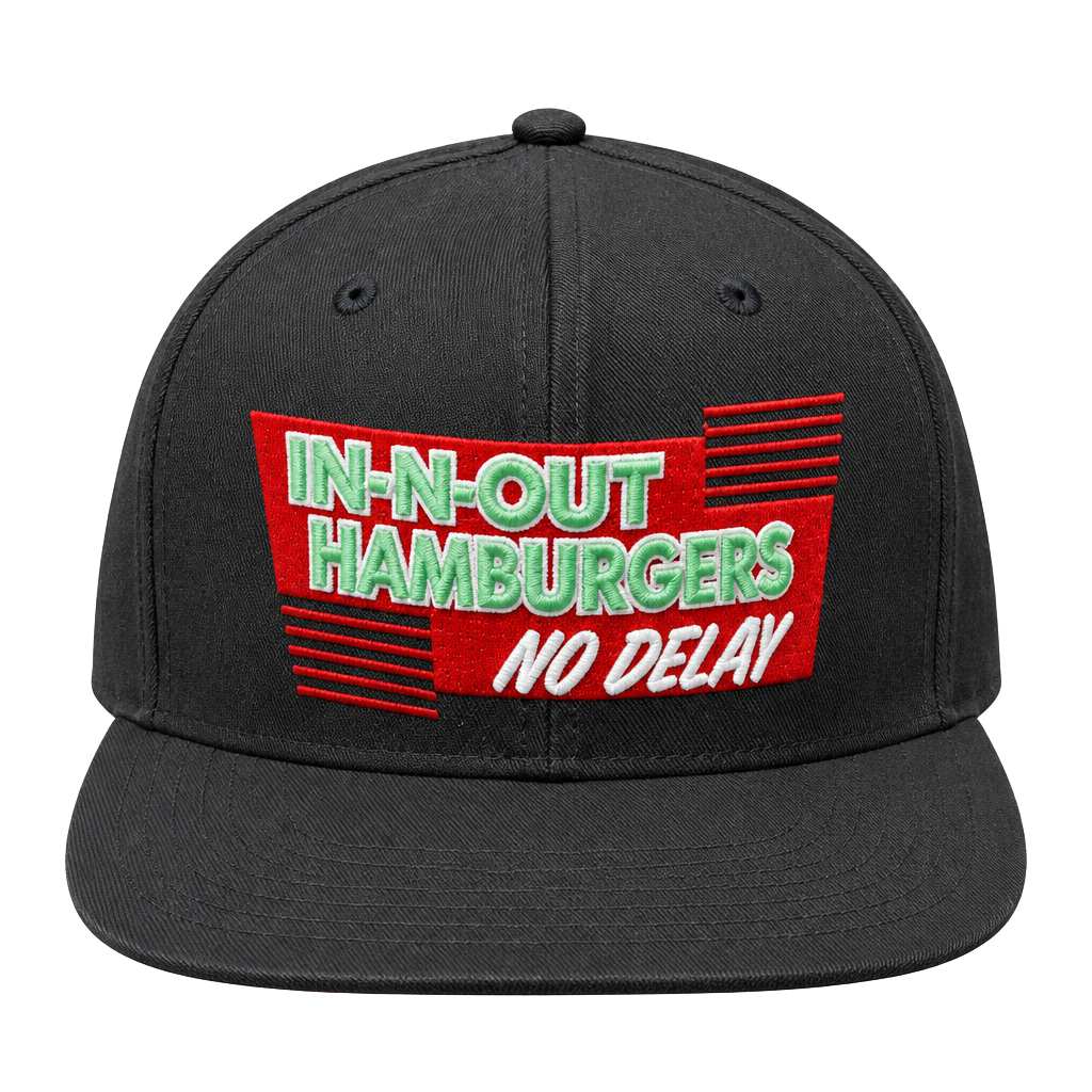 In-N-Out Burger No Delay Snapback Hat Black Embroidered Est 1948 1