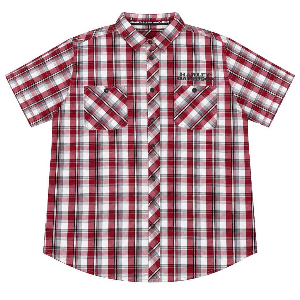 Harley-Davidson Short Sleeve Plaid Button Up Shirt Red 1