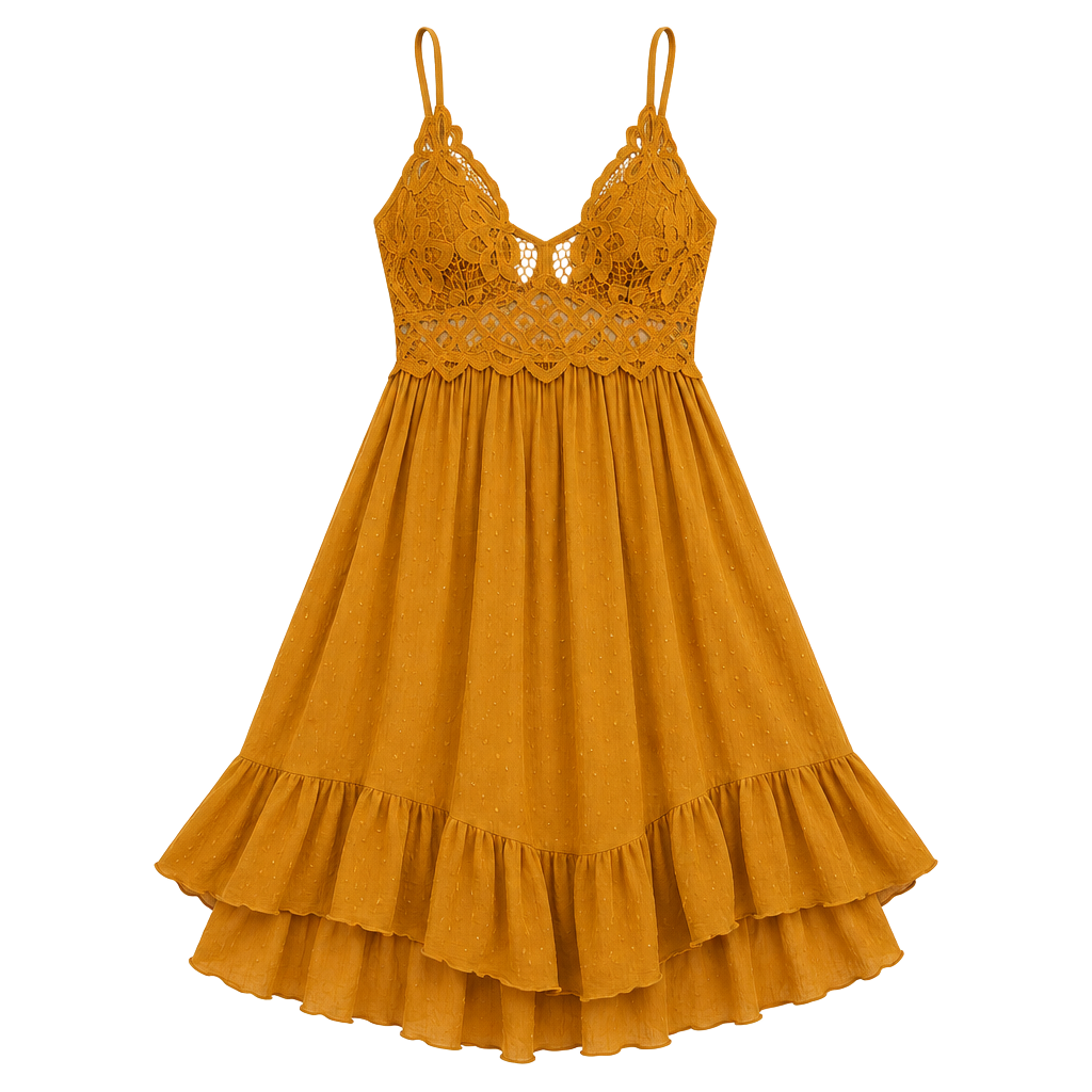Free People Boho Adella Slip Dress Mustard Yellow XS 1