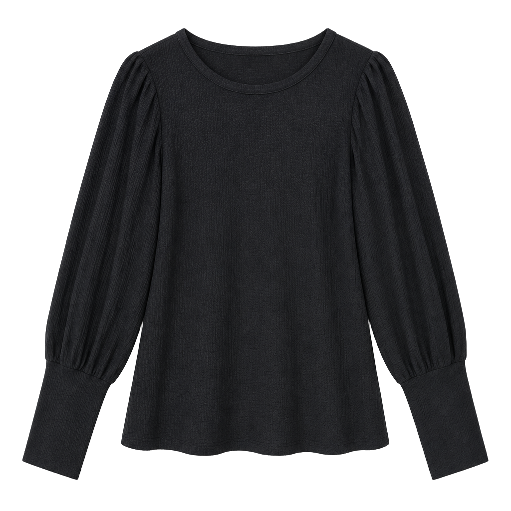 Evereve Black Long Sleeve Puff Sleeve Ribbed Top Size M 1