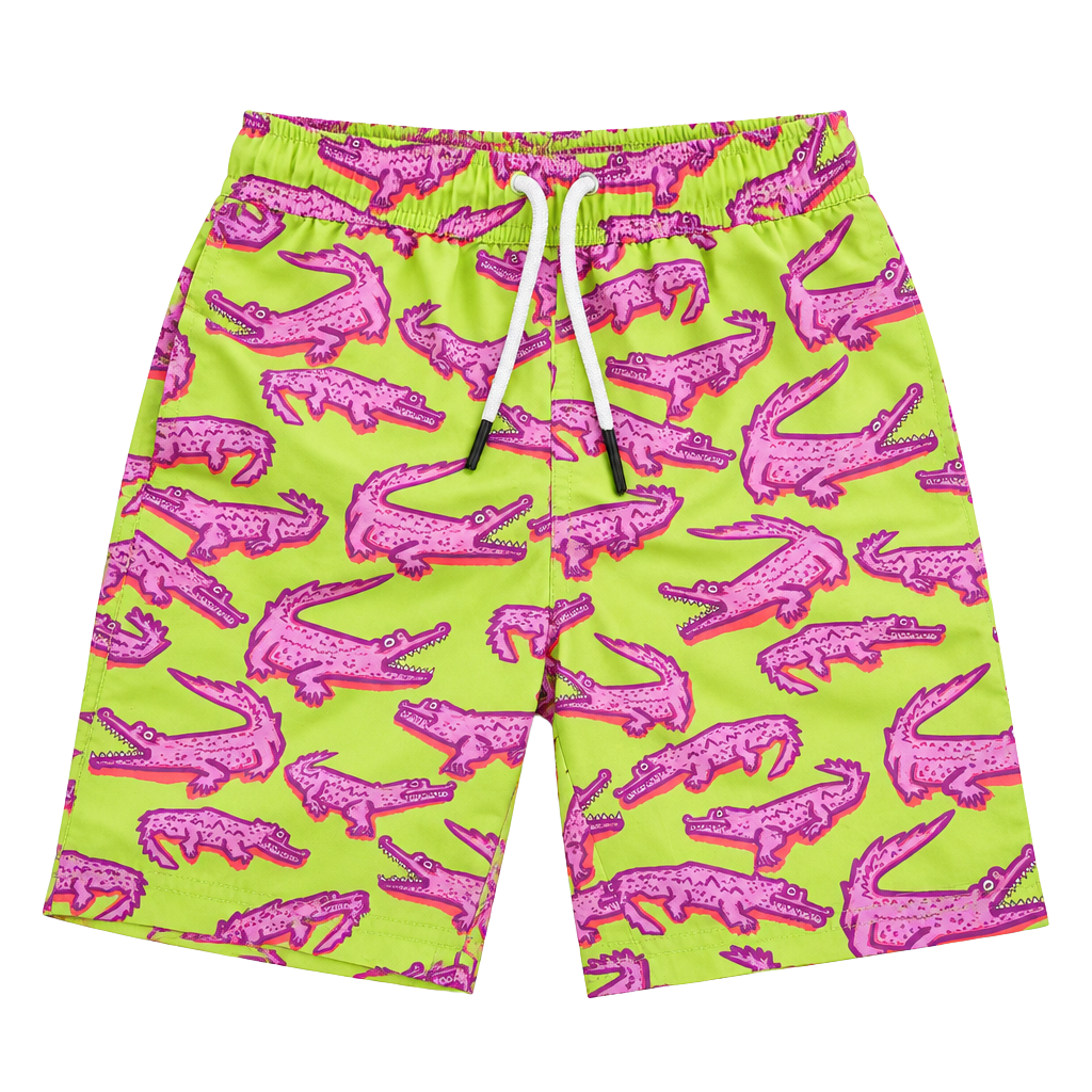 Maamgic Crocodile Print Swim Trunks Size 8 Green Pink 1