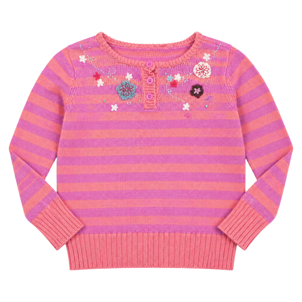 Y2K Genuine Kids from OshKosh Pink Striped Embroidered Sweater Size 2T 1