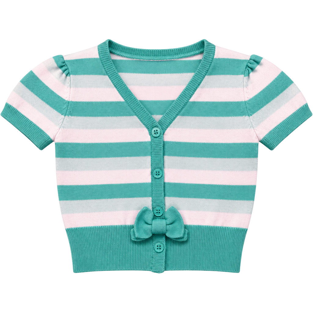 Y2K The Children's Place Cardigan Sweater Size 18 Mos Striped Bow 1