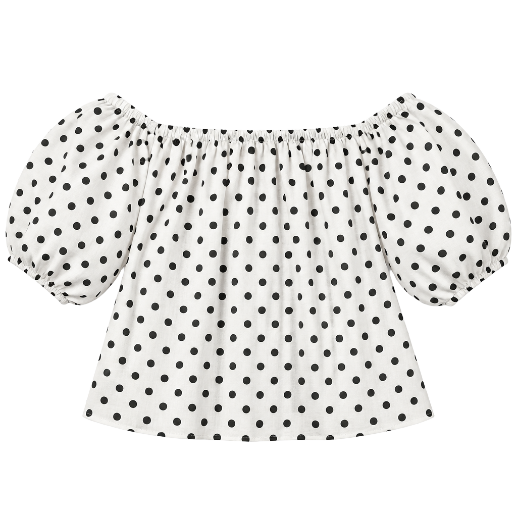 Women's Polka Dot Contrast Color Ruffle Off Shoulder Top, Suitable For Beach & Casual Daily Wear, Spring/Summer White Vacation 1