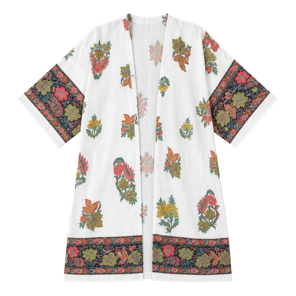Charlotte Russe Floral Kimono Cardigan Size S White Boho Cover Up 1