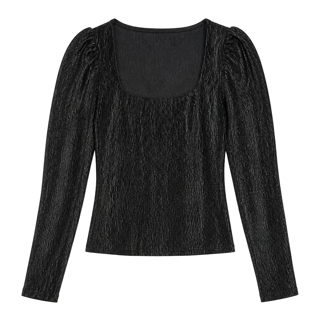 Divided H&M Black Metallic Shimmer Square Neck Long Sleeve Top 1