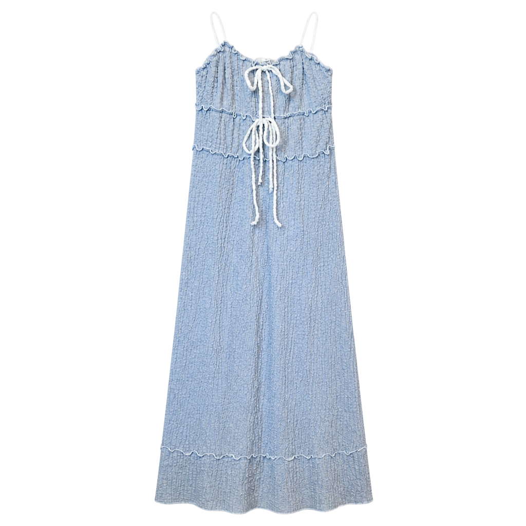 See You Monday Blue Ruffle Maxi Dress Size M 1
