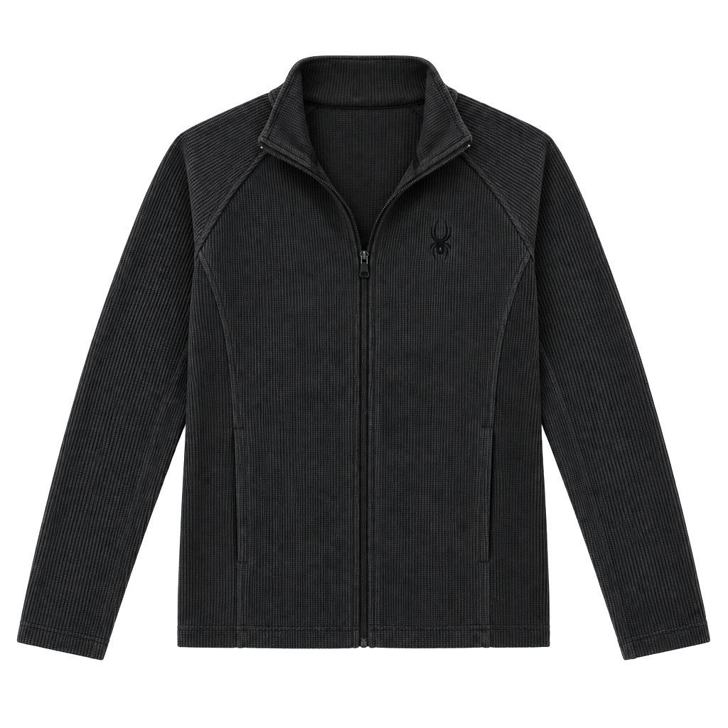 Spyder Full Zip Jacket Size M Black Waffle Fleece 1
