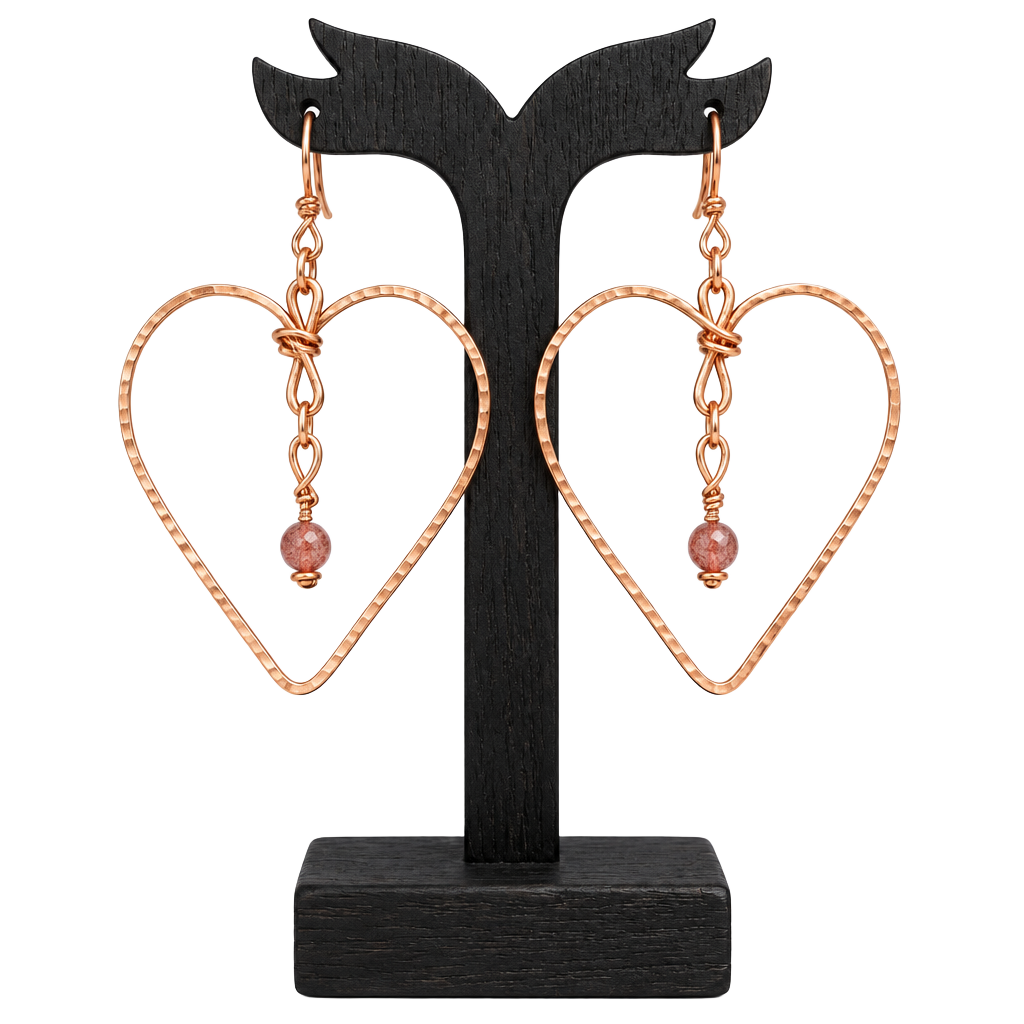 Gracefully Beaded by TP Heart Hoops Strawberry Quartz Earrings 1