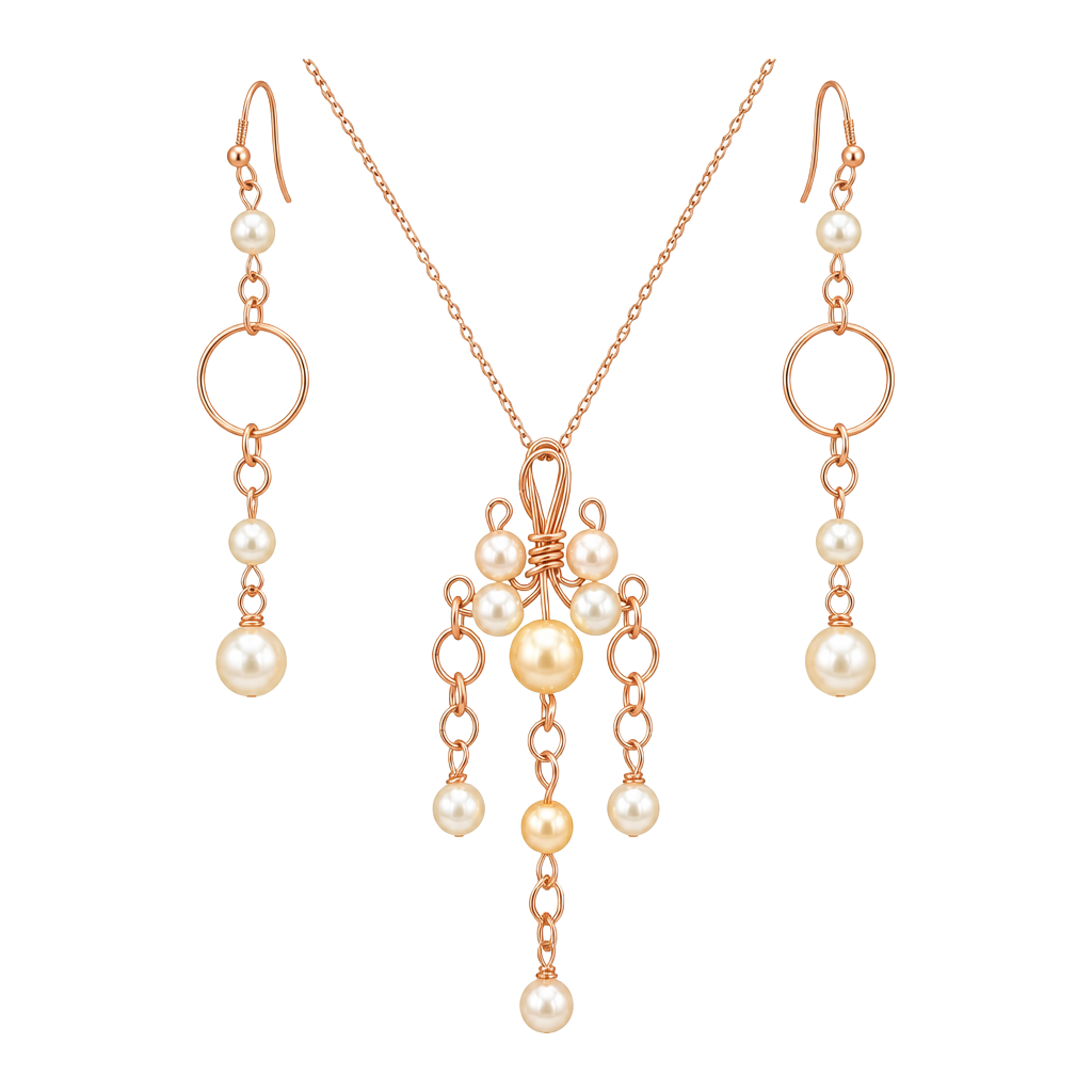 Hand Formed Copper Wire Swirls With Peach Crystal Bicone Beads - , 1