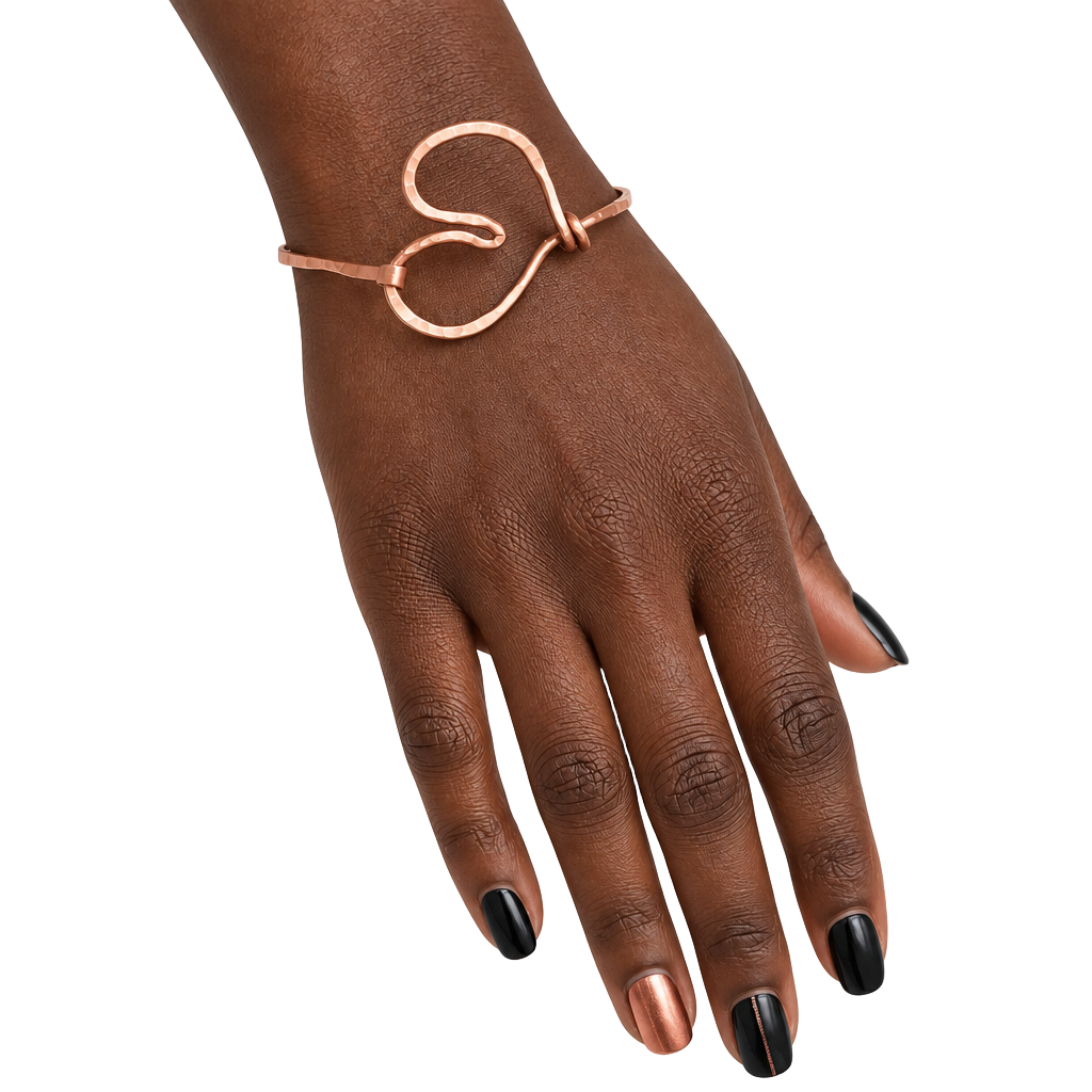 Handmade Hammered Copper Heart Bangle Bracelet 1