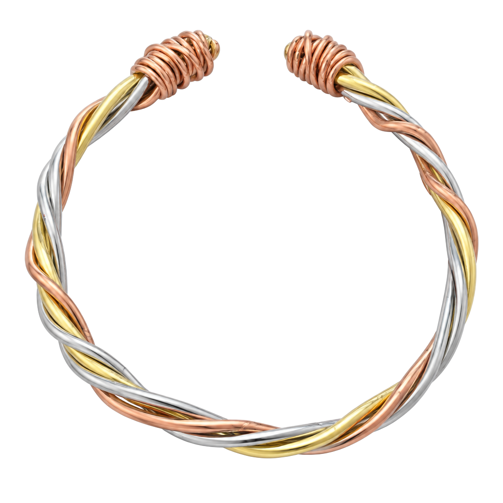 Handmade Tri-Color Wire Twisted Cuff Bracelet Copper Brass Silver 1